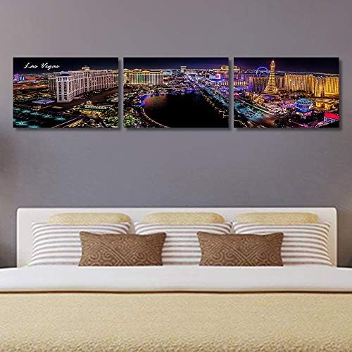 Tumovo 3 komada zidna umjetnost Las Vegas Nevada Skyline u centru građevine Night Panorama Slike Otisci na platnu Slike za spavaću