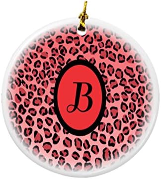 Rikki Knight Pismo B Početni crveni leopard tisak Monogramirani dizajn okrugli porculan dvostrani božićni ukrasi