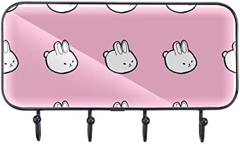 Bijeli slatki zečevi ružičasta pozadina za tisak kaput zidni nosač, stalak za ulaz s 4 kuka za kaput za kaput ručnika ručnika haljine
