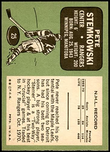 1970. Topps 25 Pete Stemkowski New York Rangers-Hockey NM Rangers-Hockey