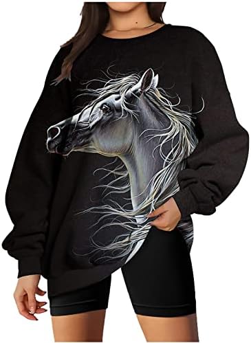 Slatke košulje za žene modne predimenzionirane dukseve Drvane posade Drop rame dugih rukava košulja pulover vrh