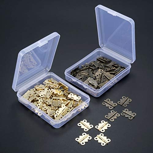 100 pcs leptir 4 rupe šarke s vijkom + kutija za odlaganje zlatna/antička brončana željezna mini šarka 25 * 20 mm dekor namještaj hardver