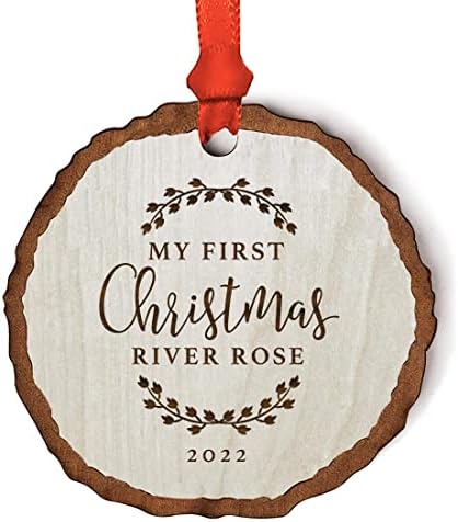 Andaz Press Personalizirana beba 1. božićno pravo drvo Rustikalna seoska kuća čuva božićni ukras, ugravirana drvena ploča, moj prvi