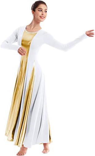 Owlfay metalik pohvale plesna haljina za žene blok u boji liturgijski puna dužina ljuljana haljina ruffle tunika kostim kostim kostim