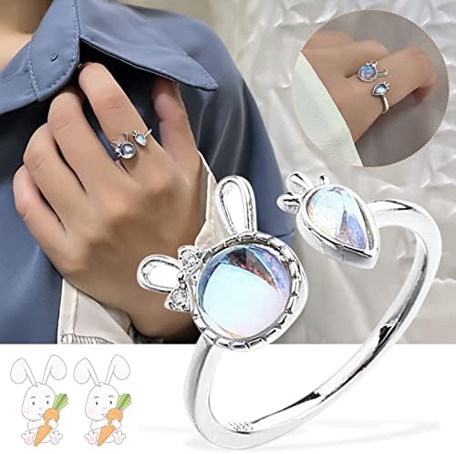 Uskršnji zeko rotkvice Opal Ring Žene osjetljivi dragulj cirkon prstenovi Slatka mala životinja za otvaranje za tinejdžere djevojke