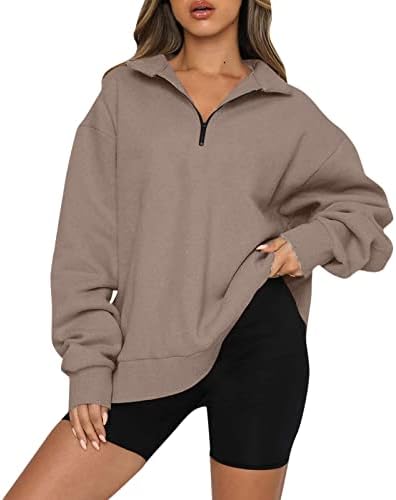 Ženska predimenzionirana polovica zip pulover dukserica dugih rukava četvrtina zatvarača džemper za hoodie tinejdžerke pad y2k odjeća