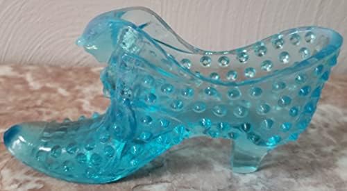 Četiri ljepotice kolekcionarstvo Fenton Art Stakle Hobnail Cat Spiping cipela - Plava opalescentno staklo - originalno
