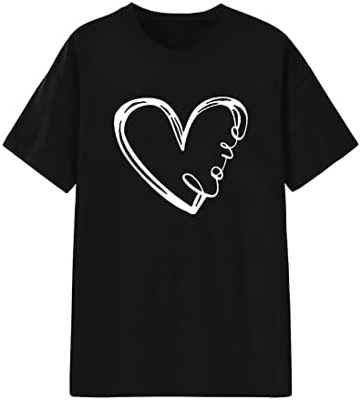 Udobna boja 2023 Odjeća Crewneck Heart Graphic Brunch Basic Top Tee za ženski ljetni jesen kratki rukav Top 7y 7y