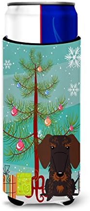Caroline's Treasures bb4254muk Sretan božićno drvce žice kose jazavčana čokolada ultra zagrljaj za tanke limenke, može hladni zagrljaj