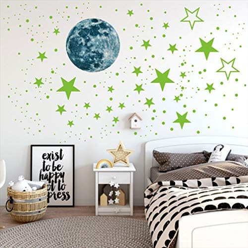 Dekor dječje sobe u mrakom, Zidne naljepnice u mraku, sjajne fluorescentne Zidne naljepnice u obliku zvijezde i mjeseca za ukrašavanje