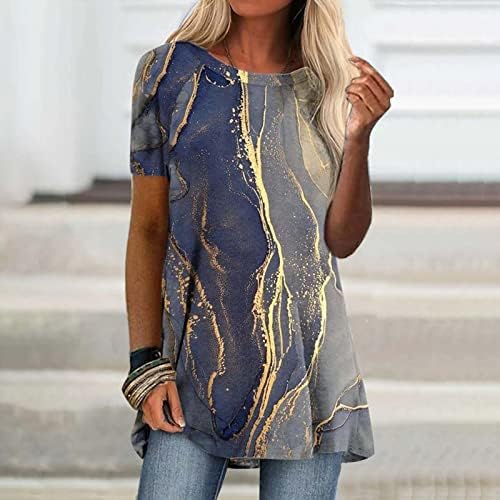 Ženske ljetne majice majice srednje dužine vintage tiskane vrhove kratkih rukava modni okrugli vratni majica labavi majica