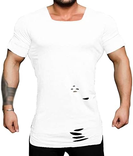 Maiyifu-gj muški modni kvadratni ovratnik majice casual fitness hipster majice naplaćeni nepravilni rubovi kratki rukav
