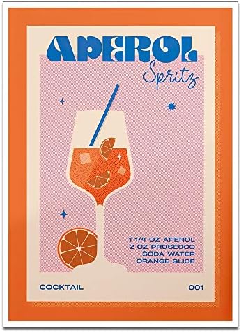 Retro koktel aperol spritz plakat plava narančasta ružičasta zidna umjetnička plakata za estetiku sobe vintage bar kolica dekor za