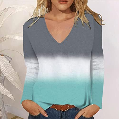Majica dugih rukava 2023, modna pamučna majica širokog kroja s izrezom u obliku slova U I leptir mašnom za žene, 4-inčna grafička bluza