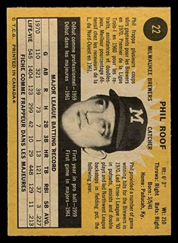 1971. o-pee-chee 22 Phil Roof Milwaukee Brewers NM Brewers