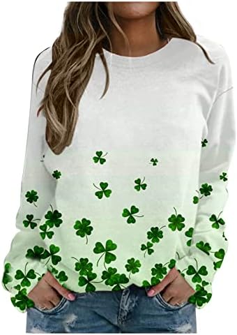 Dan svetog Patrika Shamrock Grafički print majica za žene Odjeljna ležerna pulover s dugim rukavima Labava majica