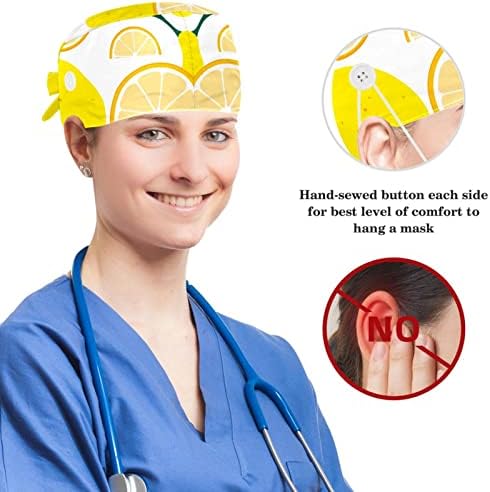 Muooum kirurgija kapica Bouffant Caps Radna kapu s gumbima i lukom kose za žene, dugu kosu, žuti limun