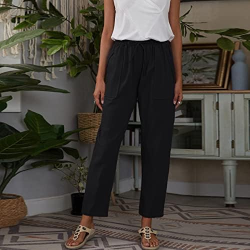 Pamučne lanene hlače ženske ljetne Ležerne hlače s džepovima, labave, vezice, jednobojne, rastezljive, visokog struka, udobne hlače