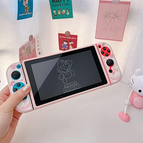 Enfily Cute Hello Kitty futrola kompatibilna s Nintendo Switch -om, priključnim poklopcem kućišta, ergonomskim mekim futrolom za prianjanje