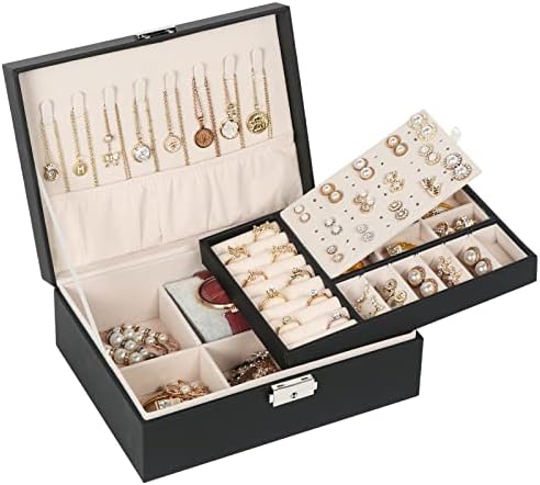 Kutija za nakit za žene i djevojke, 2-slojni spremnik za nakit s bravom, Torbica za pohranu od PU kože s uklonjivom ladicom, držač
