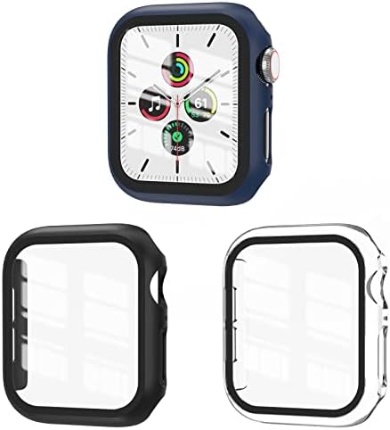 EWUONU 3 PACK CUSE Kompatibilno s Apple Watch SE serijom 6/5/4 44 mm s utikanim staklenim zaslonom zaštitnikom, tvrdog PC potpunog