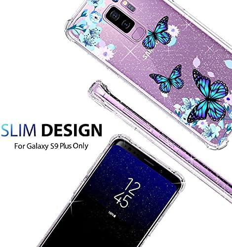 Kiomy Clear Glitter Slučaj za Samsung Galaxy S9 Plus, djevojke žene blistave sjajne sjajne luksuzne futrole s cvjetovima leptir dizajn