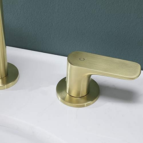 Ikebana brušeno zlatno raširena slavina za kupaonicu, 3 rupa 2 ručka nehrđajućeg čelika slavina za kupaonicu Moderna komercijalna 8