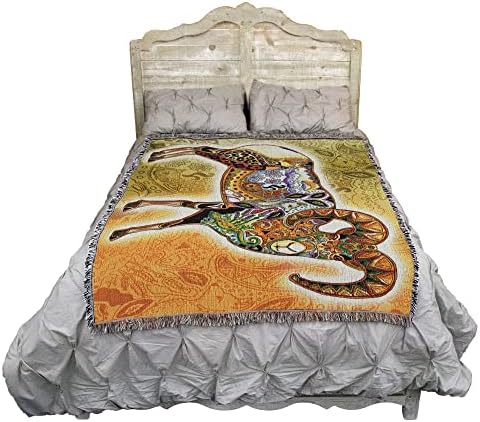 Čista tkalci s velikim rogom ovčje pokrivač - Životinjski duhovi totem Sue Coccia - Poklon tapiserija bacanje tkanog od pamuka - napravljeno