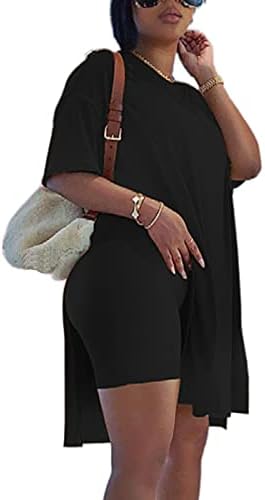 Alumk žene casual 2 komada odjeće v vrat kratki rukavi bočni slojevi podijeljene majice Bodycon kratke hlače setovi staza
