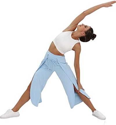 Aurgelmir ženske joga hlače s visokim strukom bočno podijeljeno prednje kravate atletski labav fit plaža široka noga joga hlače