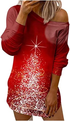 Šareni Ženski Božićni džemper bez naramenica, labavi sportski top, pamučna Trenirka s bočnim ovratnikom s ramena