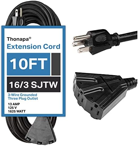 Thonapa 2 pakiranje od 50 ft vanjskog produžetka kabela s 3 prodajnih mjesta - 16/3 crnački produžni kabel s više prodajnih mjesta