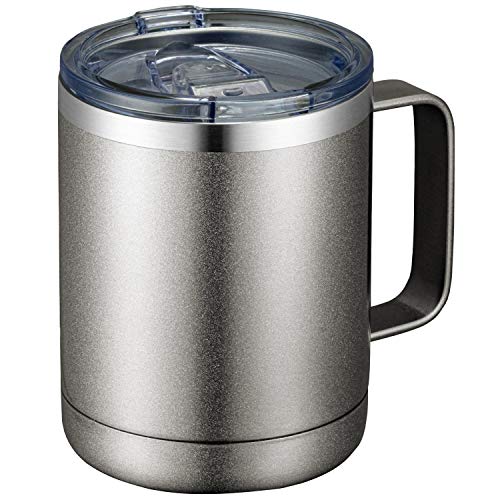 Šalica za kavu od 12 unci s ručkom i kliznim poklopcem, putna čaša od nehrđajućeg čelika s ručkom, vakuum izolirana šalica za kampiranje