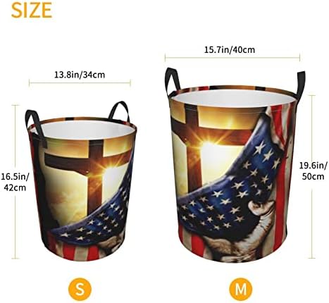 Američki kršćanski križ Domoljubna zastava košara za rublje okrugla torba za rublje sklopiva igračka organizator spavaće sobe košara