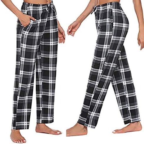 PLAID PIJAMA HARNE Žene rastezanje struka crvene i crne platnene hlače plus veličina crtanja dugačka pidžama salona hlače