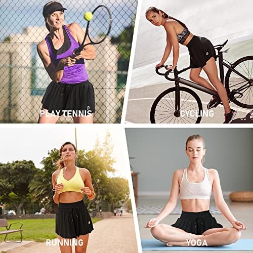 Visoki struk 2 u 1 protočno leptir trčanje kratkih hlača, žene atletske kratke hlače s džepovima teretana joga tenis kratke hlače tinejdžerice