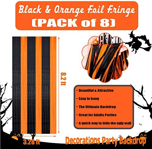 8 paketa crno-narančaste šljokice pozadina zavjesa s resama od folije metalne vrpce veličine 3,28 mm 8,2 ft za foto kabinu rođendan