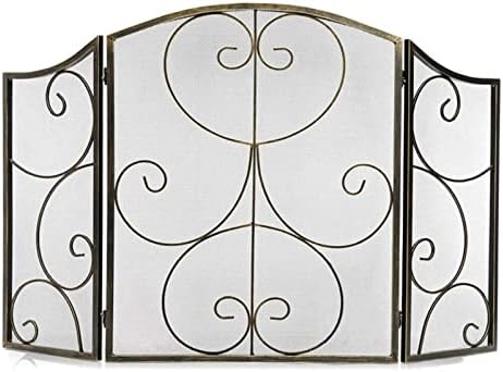Sklopiva 3-panelna ograda za kamin, Izdržljiva prozirna metalna rešetka od kovanog željeza, Dekorativna Vatrostalna zaštita od iskre,