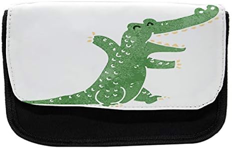 Ambasonne Crocodile Olovka, smijeh smijeha, vreća olovke od olovke s dvostrukim zatvaračem, 8,5 x 5,5, paunovo zeleno bež i bijelo