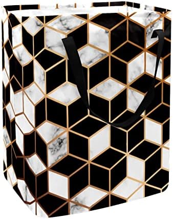 Zlatna linija Geometrijski uzorak crno-bijeli ispis sklopiva košara za rublje, 60L vodootporne košare za rublje, košara za pranje odjeće,