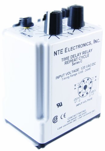NTE Electronics R38-11A10-120L Serija R38 Relej kašnjenja vremenskog kašnjenja, AC Operirano, DPDT, 3,0 do 300 sekundi, 10 amp, 8 pin,