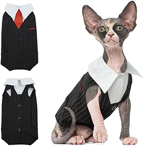 Dentrun Cat Tuxedo odijelo za kravatu prsluk za prsluk, mačka bez kose Moda dvodijelna odjeća Odjeća Svečano nošenje, mačića formalna