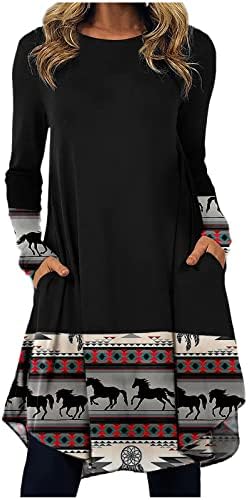 JJHAEVDY ženska retro moda ležerna tiskana pulover okruglog vrata labava haljina dugih rukava