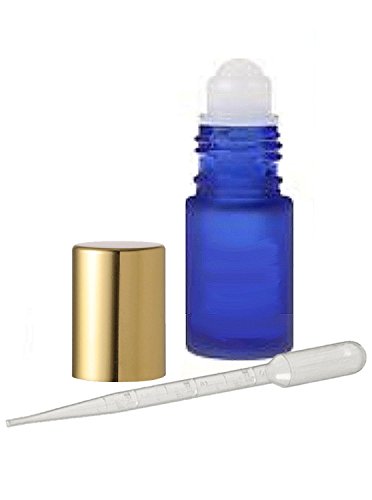 Grand Parfums 18 staklene kotrljanja na bocama, kobaltno smrznuto plavo staklo 4 ml, 1/8 oz sa zlatnom kapom za miris, aromaterapiju,