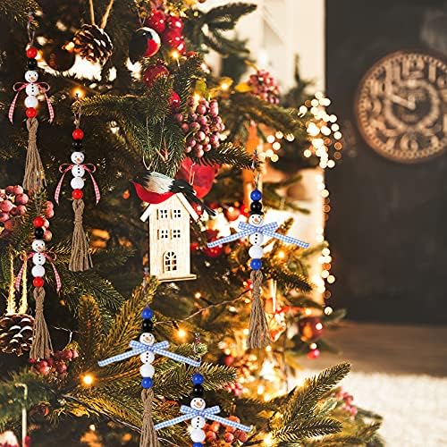 188 komada božićnih drvenih perli snjegović drvene perle Božićni zanat od drvenih perli drveni vijenac od okruglih perli s kariranom