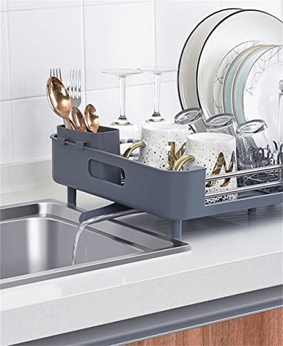 PDGJG Podesivi stalak za sušenje jela Podesivi kuhinjski tanjuri s odvodnim pločama preko sudopera, držač za skladištenje pribora za