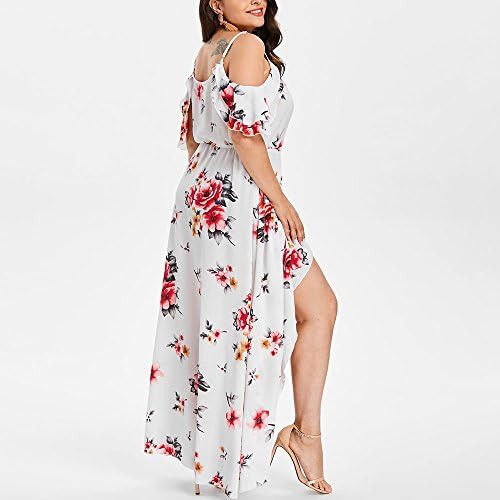Ženska ležerna cvjetna haljina s naramenicama Plus veličine, izrez u obliku slova u, otvorena ramena, kratki rukav, a-line Maksi večernja