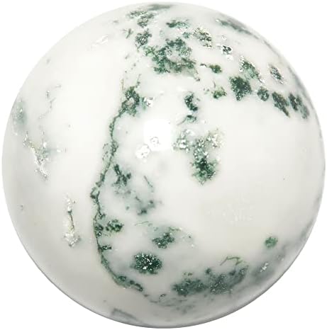 Satenski kristali mahovina agat sfera stablo zelena bijela prirodna zacjeljujuća kristalna kugla 2,0-2,25 inča