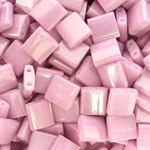 Kvadratne perle od 2 rupe od 5 mm mat Starinski ružičasti sjaj 7,2 grama
