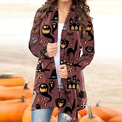 Džemperi ekousn za žene, slatke jakne s dugim rukavima jakne casual baza uzorka kaputa vrhovi ženski halloween dukserica kardigan džemperi